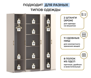 Шкаф четырехдверный Макс 2000 мм, вариант №3 (ЛДСП)