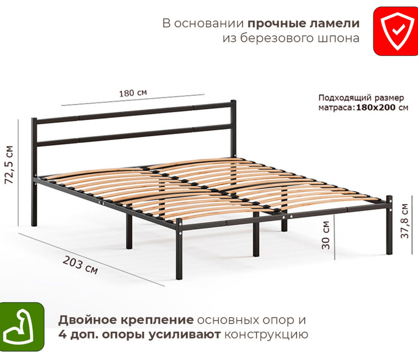 Кровати 180х200, Кровать металлическая ЛОФТ КОМПАКТ 180х200
