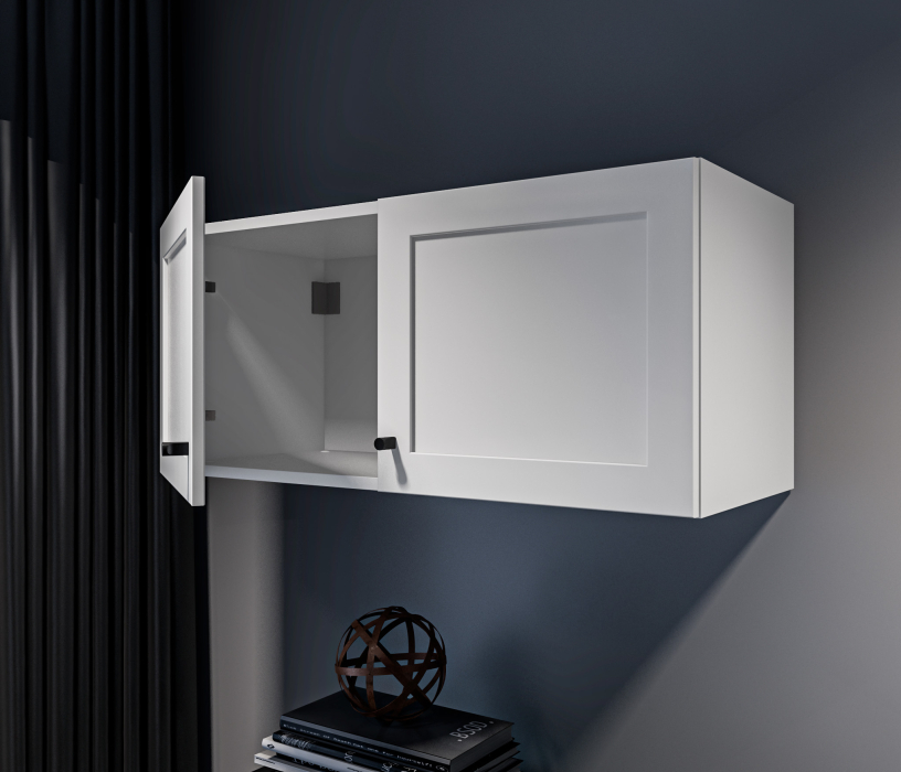 Настенные полки, Твин СБ-3384 Полка Белая с глухими фасадами