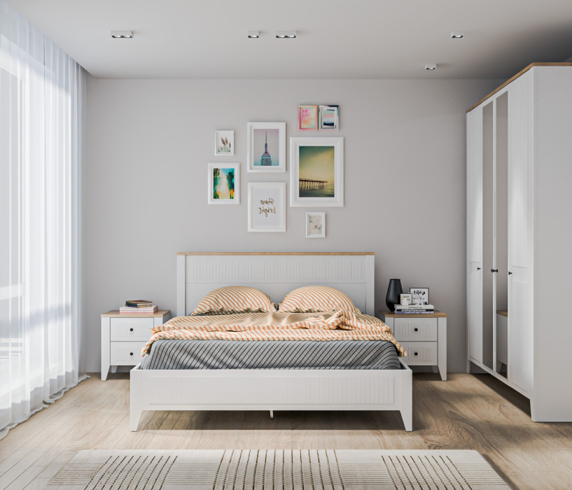 Кровати 160 см, Кровать Монтана СБ-3550 Белый Альпийский,Дуб Гамильтон,МДФ Дуб Белый