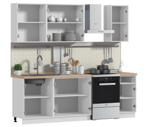 Кухонный гарнитур Регина Белый/ МДФ Серый светлый 2,4 м