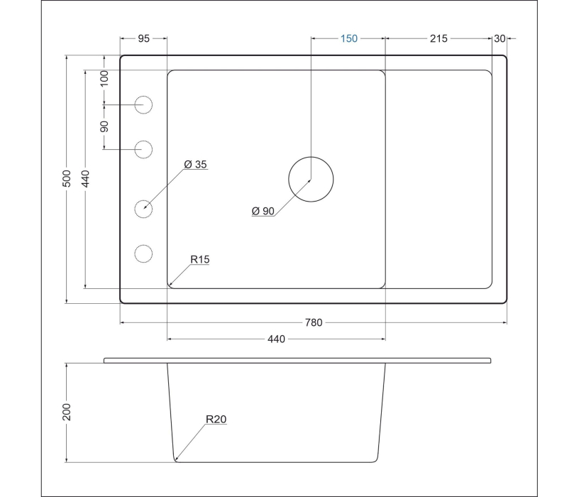 Кухонные мойки, Гранитная мойка EMQ-1780.Q