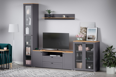 Шкаф-витрина Остин 16.394.03, серый графит, дуб золотой крафт