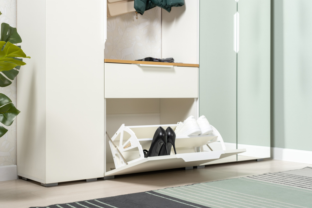 Шкафы распашные, Шкаф-пенал Октава 13.228, белая шагрень, дуб золотой крафт