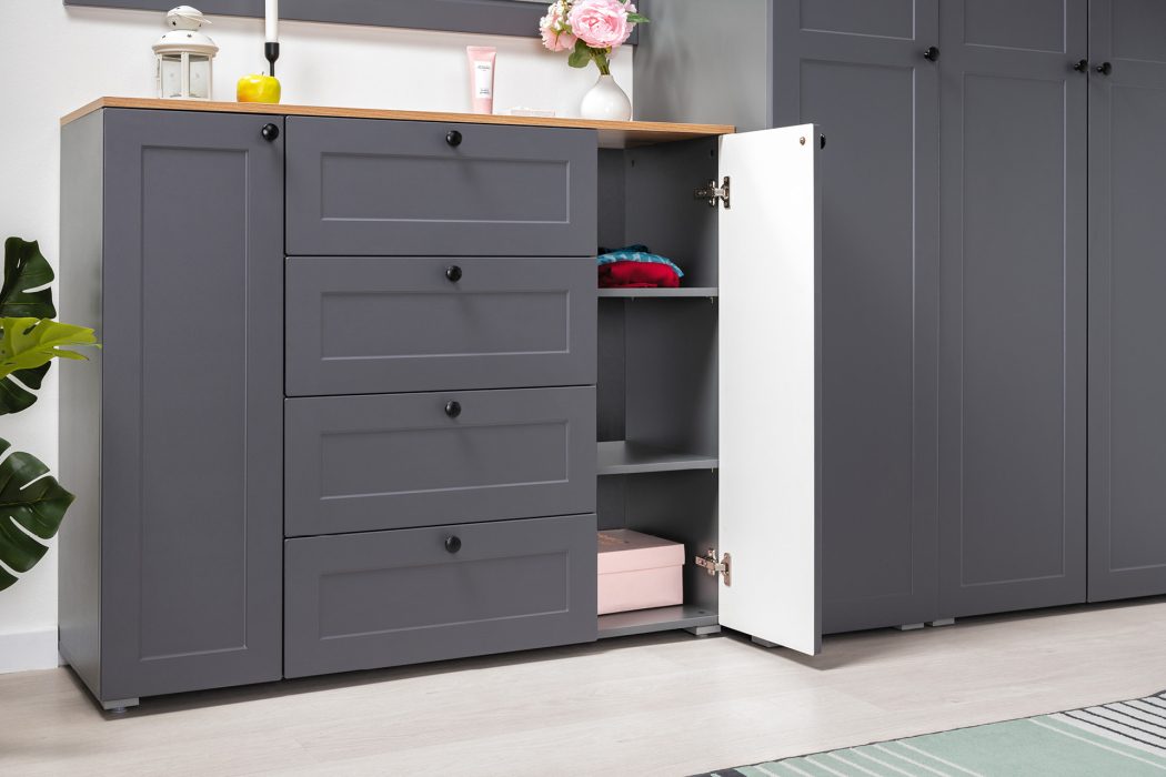 Комоды, Комод Остин 16.221, серый графит, дуб золотой крафт